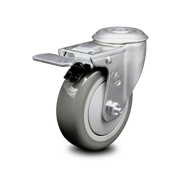 4 Inch Gray Polyurethane Wheel Bolt Hole Caster with Total Lock Brake SCC